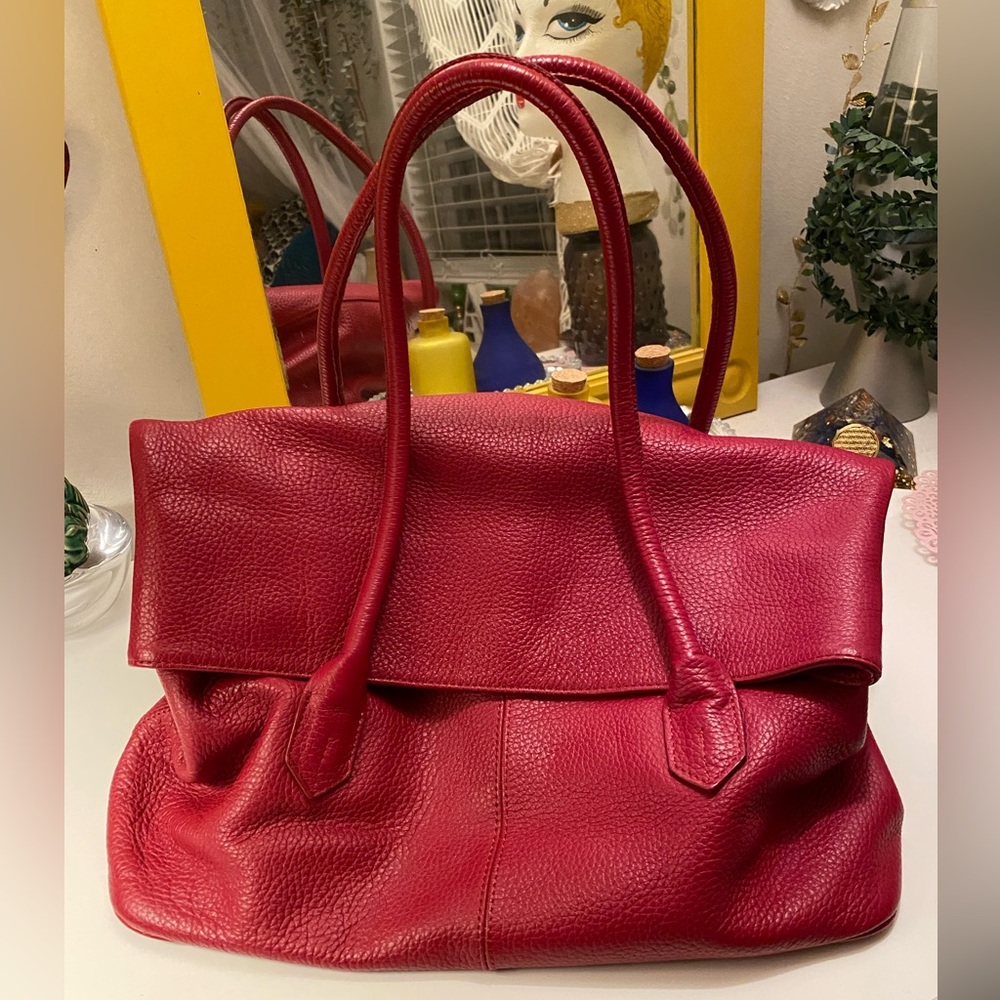 Barr + Barr New York Red Leather Foldable Bag